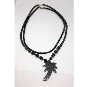 𝅺Bundle lot 2 hematite beaded necklaces and palm tree pendant layered look.